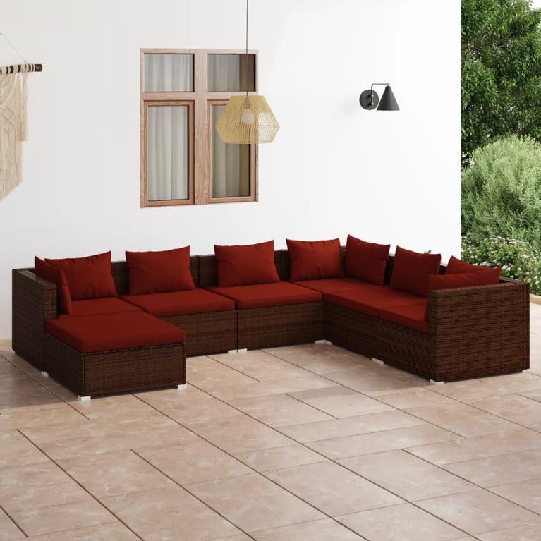 7-delige Loungeset met kussens poly rattan bruin MeubelReus