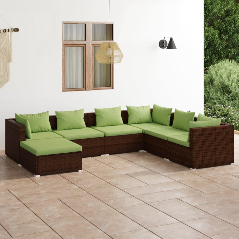 7-delige Loungeset met kussens poly rattan bruin MeubelReus