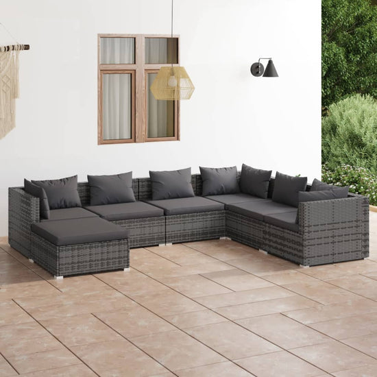 7-delige Loungeset met kussens poly rattan grijs MeubelReus