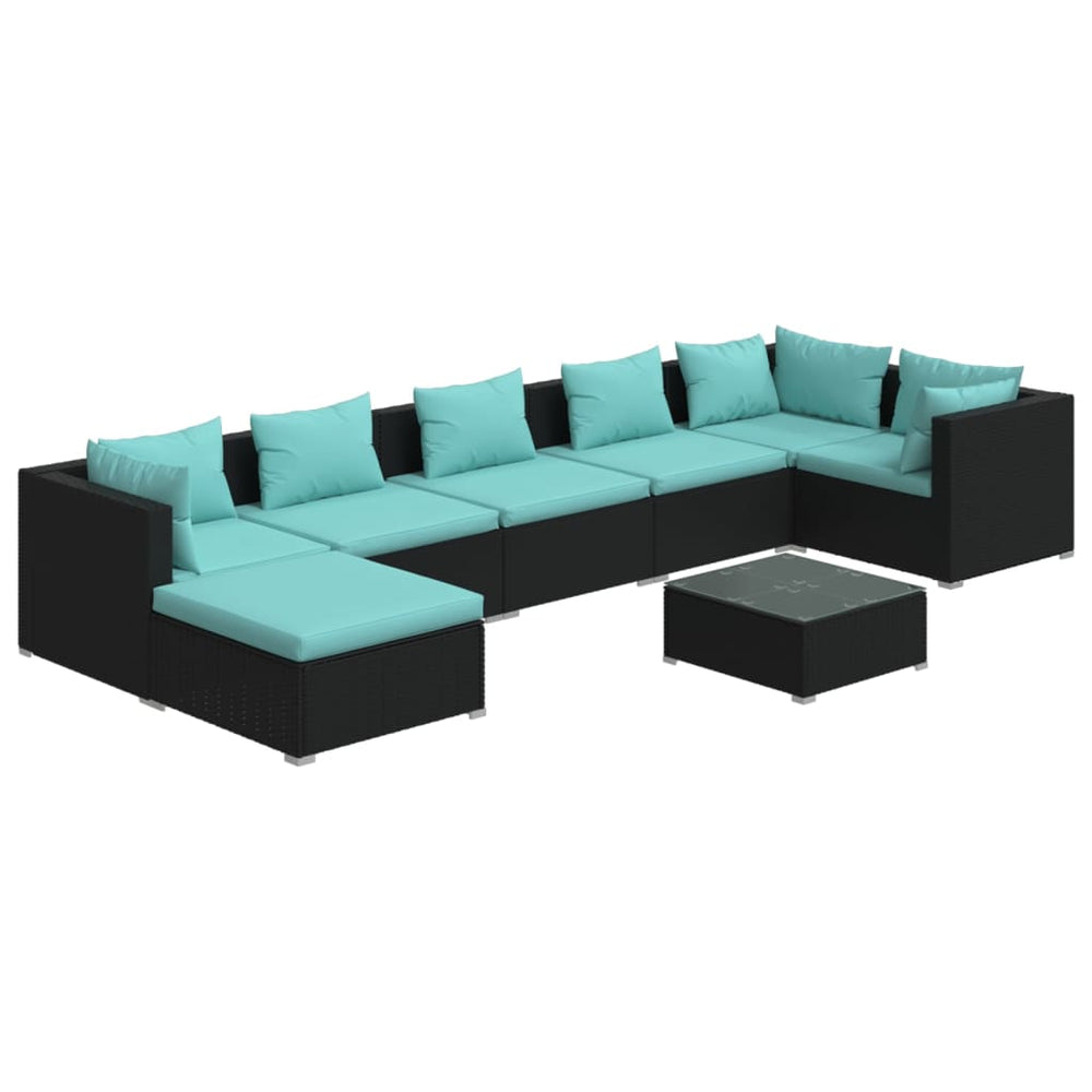 8-delige Loungeset met kussens poly rattan zwart MeubelReus