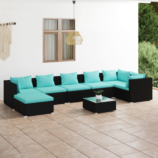 8-delige Loungeset met kussens poly rattan zwart MeubelReus