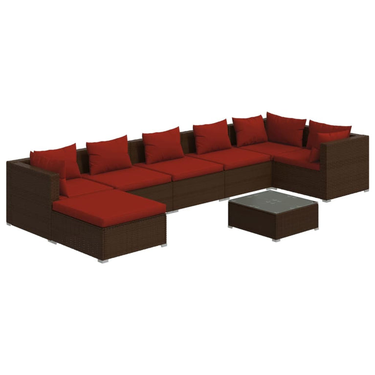 8-delige Loungeset met kussens poly rattan bruin 