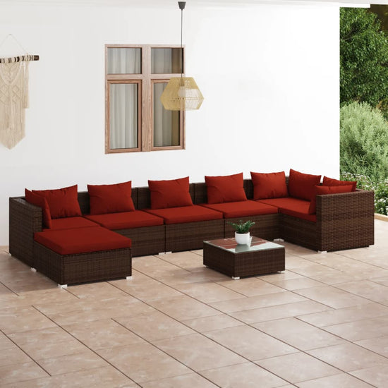 8-delige Loungeset met kussens poly rattan bruin 