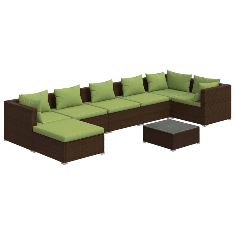 8-delige Loungeset met kussens poly rattan bruin 