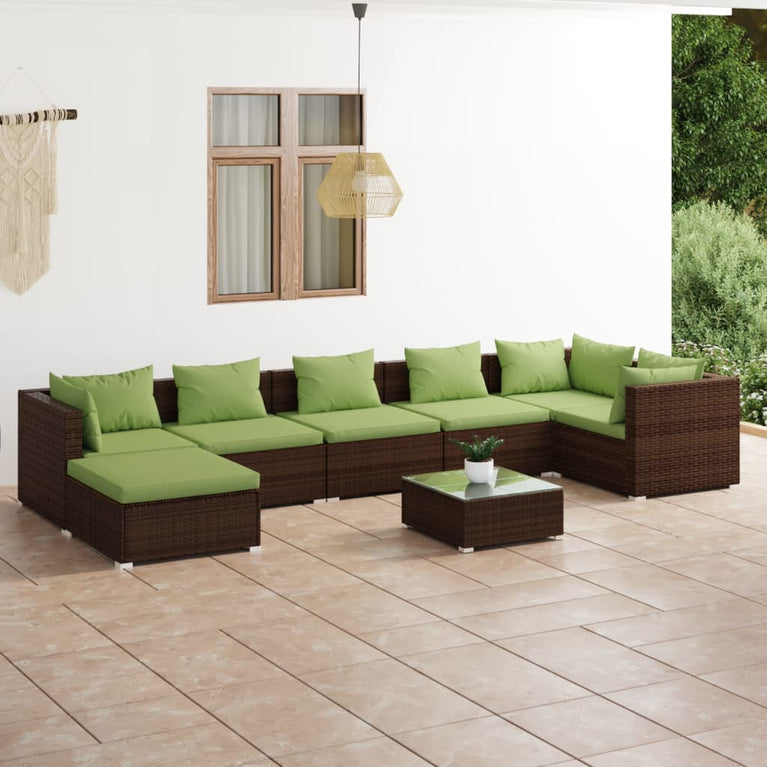 8-delige Loungeset met kussens poly rattan bruin 