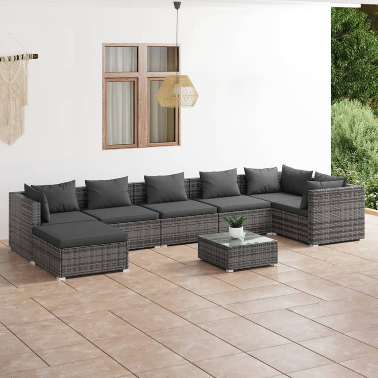 8-delige Loungeset met kussens poly rattan grijs MeubelReus