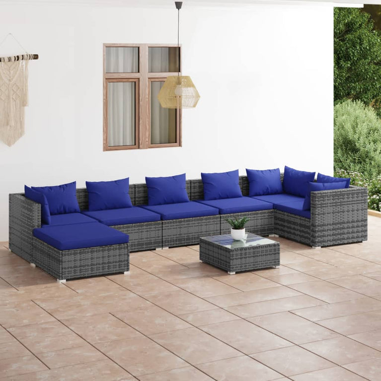 8-delige Loungeset met kussens poly rattan grijs MeubelReus