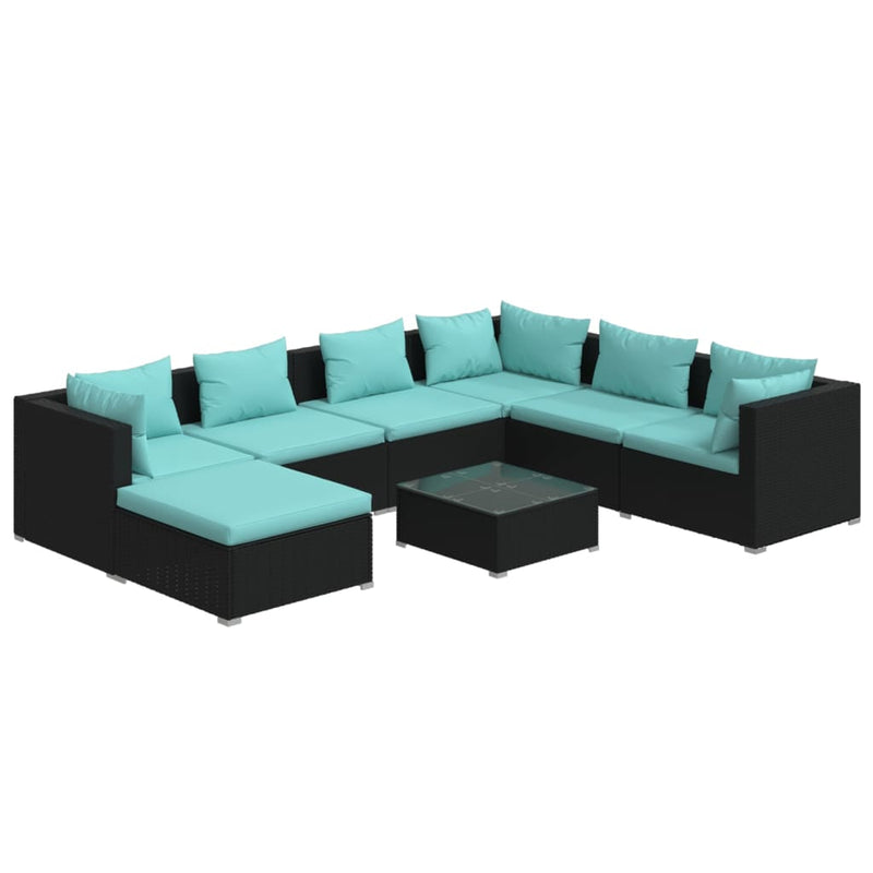 8-delige Loungeset met kussens poly rattan zwart MeubelReus