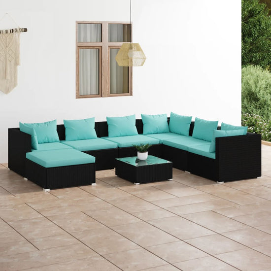 8-delige Loungeset met kussens poly rattan zwart MeubelReus