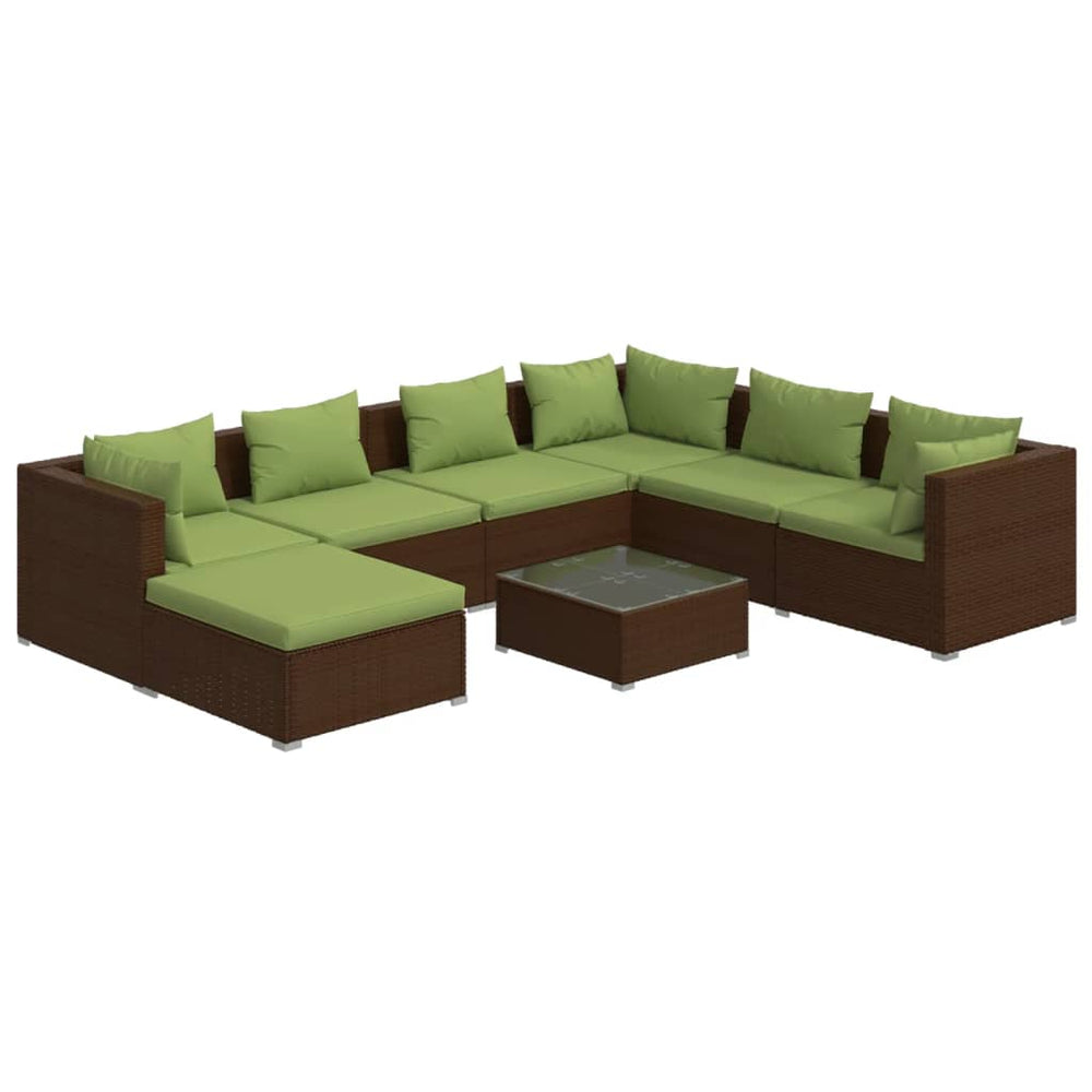8-delige Loungeset met kussens poly rattan bruin 