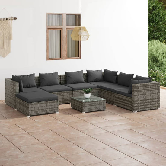 8-delige Loungeset met kussens poly rattan grijs MeubelReus