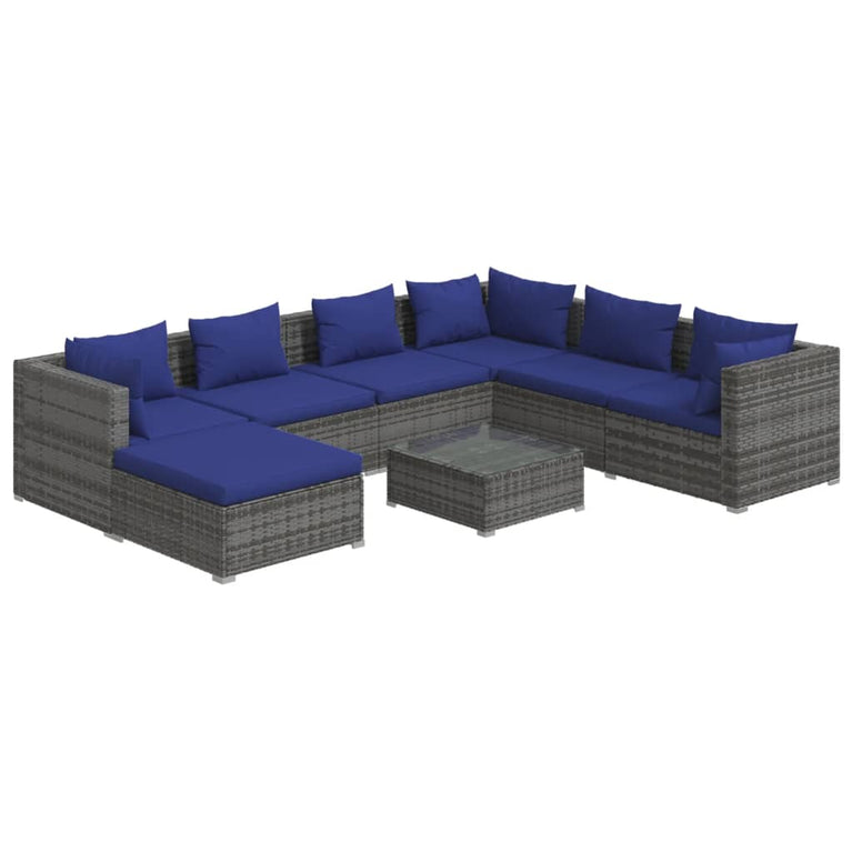 8-delige Loungeset met kussens poly rattan grijs MeubelReus
