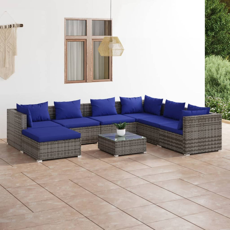 8-delige Loungeset met kussens poly rattan grijs MeubelReus