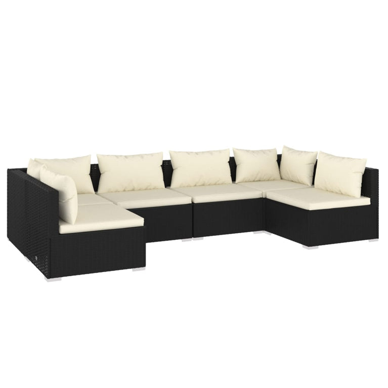6-delige Loungeset met kussens poly rattan zwart MeubelReus
