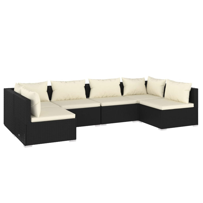 6-delige Loungeset met kussens poly rattan zwart MeubelReus