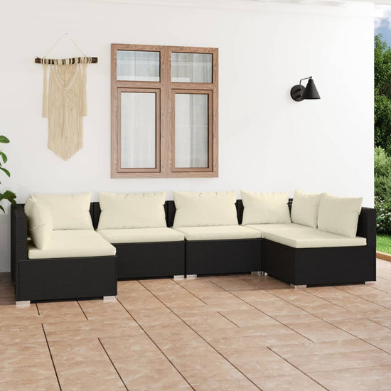 6-delige Loungeset met kussens poly rattan zwart MeubelReus