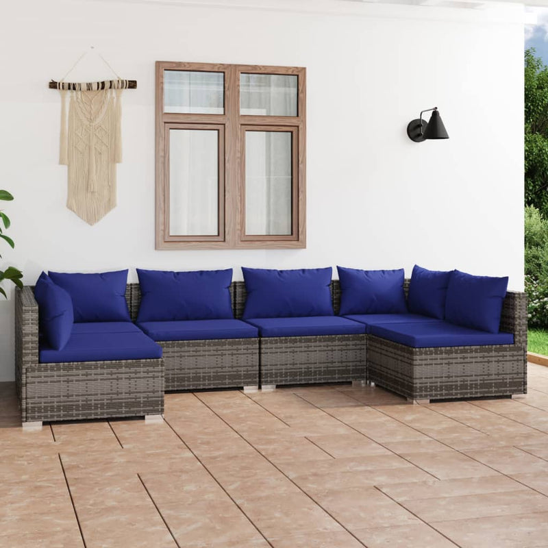 6-delige Loungeset met kussens poly rattan grijs MeubelReus