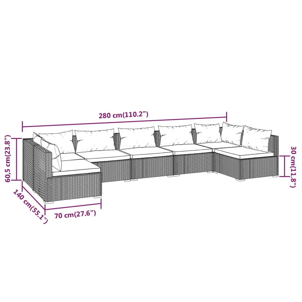 7-delige Loungeset met kussens poly rattan zwart MeubelReus