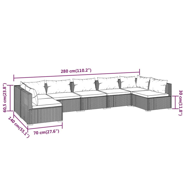 7-delige Loungeset met kussens poly rattan zwart MeubelReus