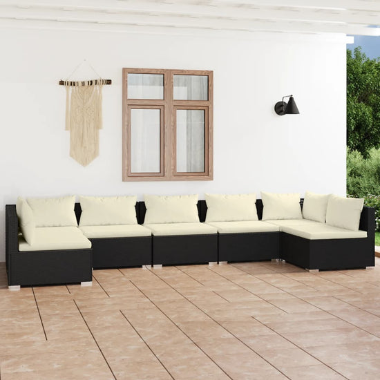 7-delige Loungeset met kussens poly rattan zwart MeubelReus