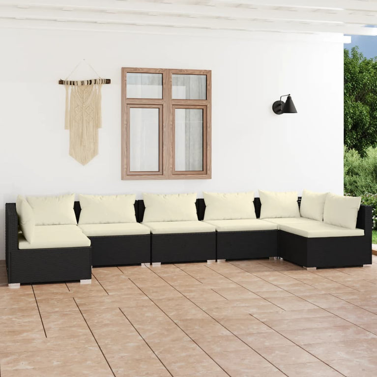 7-delige Loungeset met kussens poly rattan zwart MeubelReus