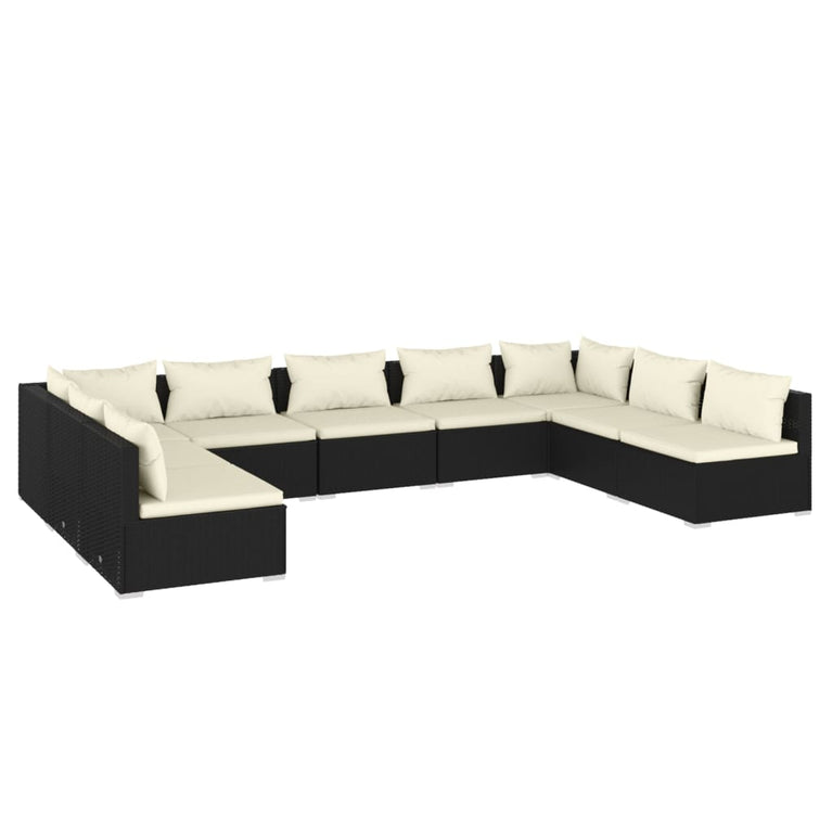 9-delige Loungeset met kussens poly rattan zwart MeubelReus