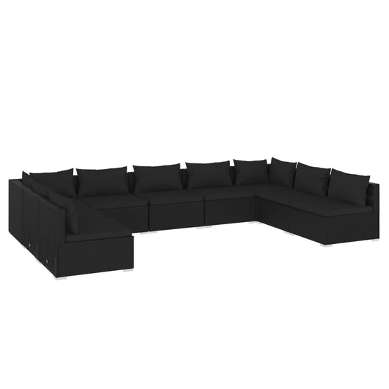 9-delige Loungeset met kussens poly rattan zwart MeubelReus