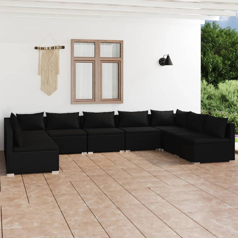 9-delige Loungeset met kussens poly rattan zwart MeubelReus