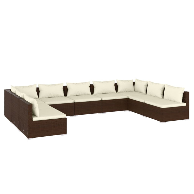 9-delige Loungeset met kussens poly rattan bruin MeubelReus