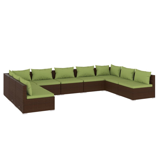9-delige Loungeset met kussens poly rattan bruin MeubelReus