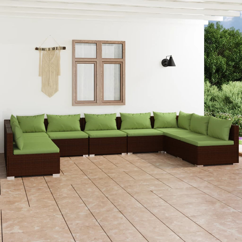 9-delige Loungeset met kussens poly rattan bruin MeubelReus