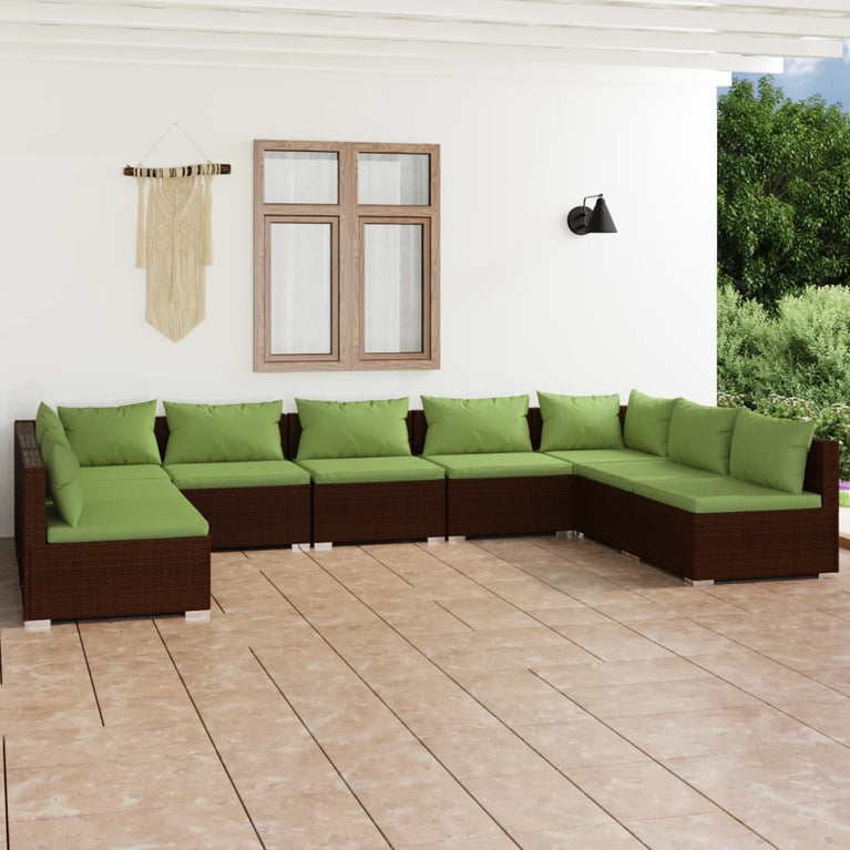 9-delige Loungeset met kussens poly rattan bruin MeubelReus