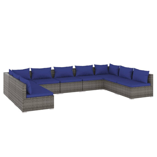 9-delige Loungeset met kussens poly rattan grijs MeubelReus