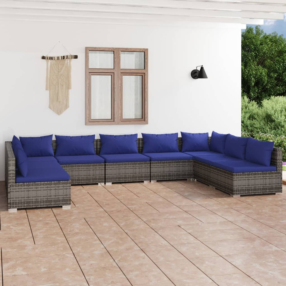 9-delige Loungeset met kussens poly rattan grijs MeubelReus