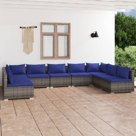 9-delige Loungeset met kussens poly rattan grijs MeubelReus
