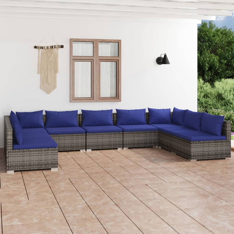 9-delige Loungeset met kussens poly rattan grijs MeubelReus