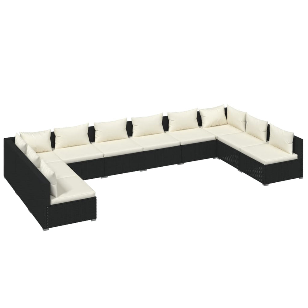 10-delige Loungeset met kussens poly rattan zwart MeubelReus