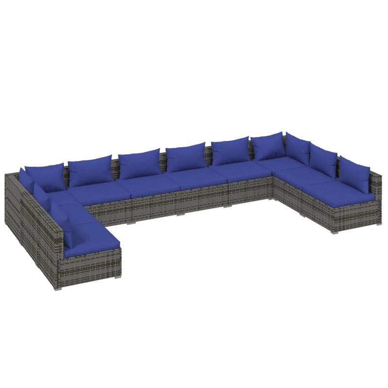 10-delige Loungeset met kussens poly rattan grijs MeubelReus