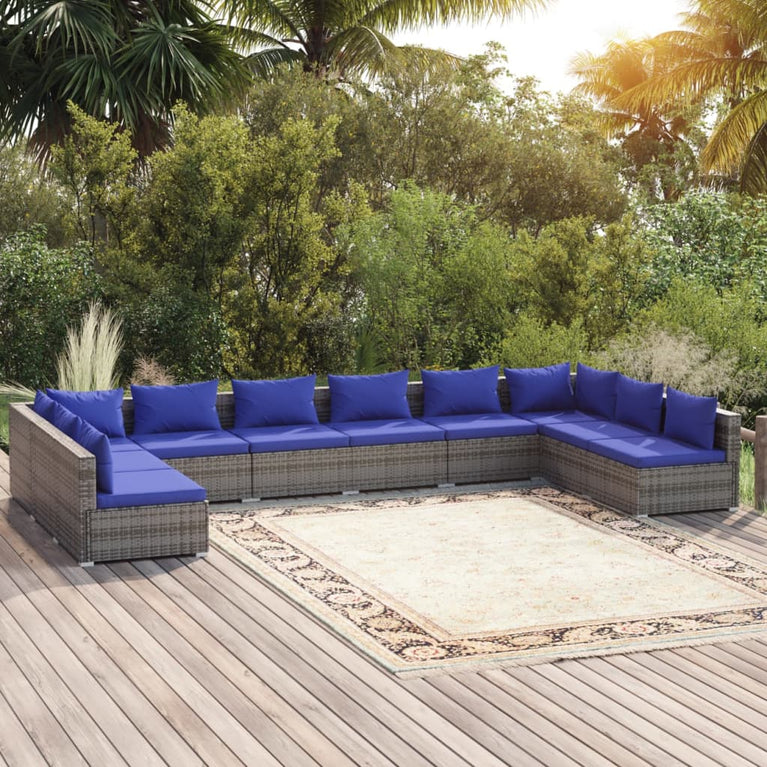 10-delige Loungeset met kussens poly rattan grijs MeubelReus