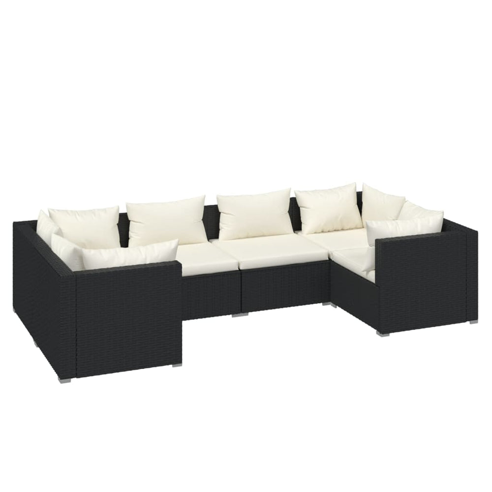 6-delige Loungeset met kussens poly rattan zwart MeubelReus