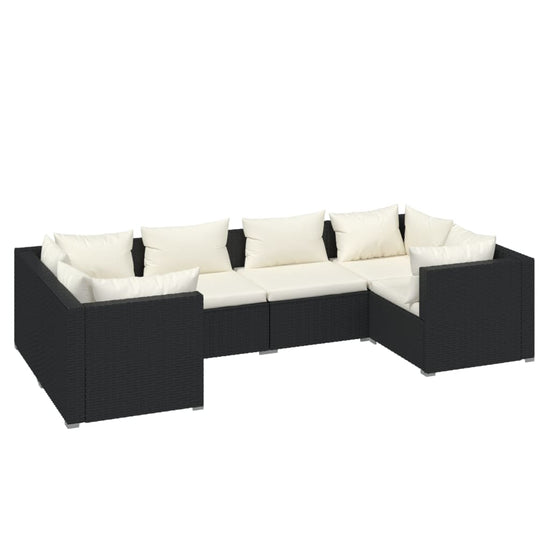 6-delige Loungeset met kussens poly rattan zwart MeubelReus