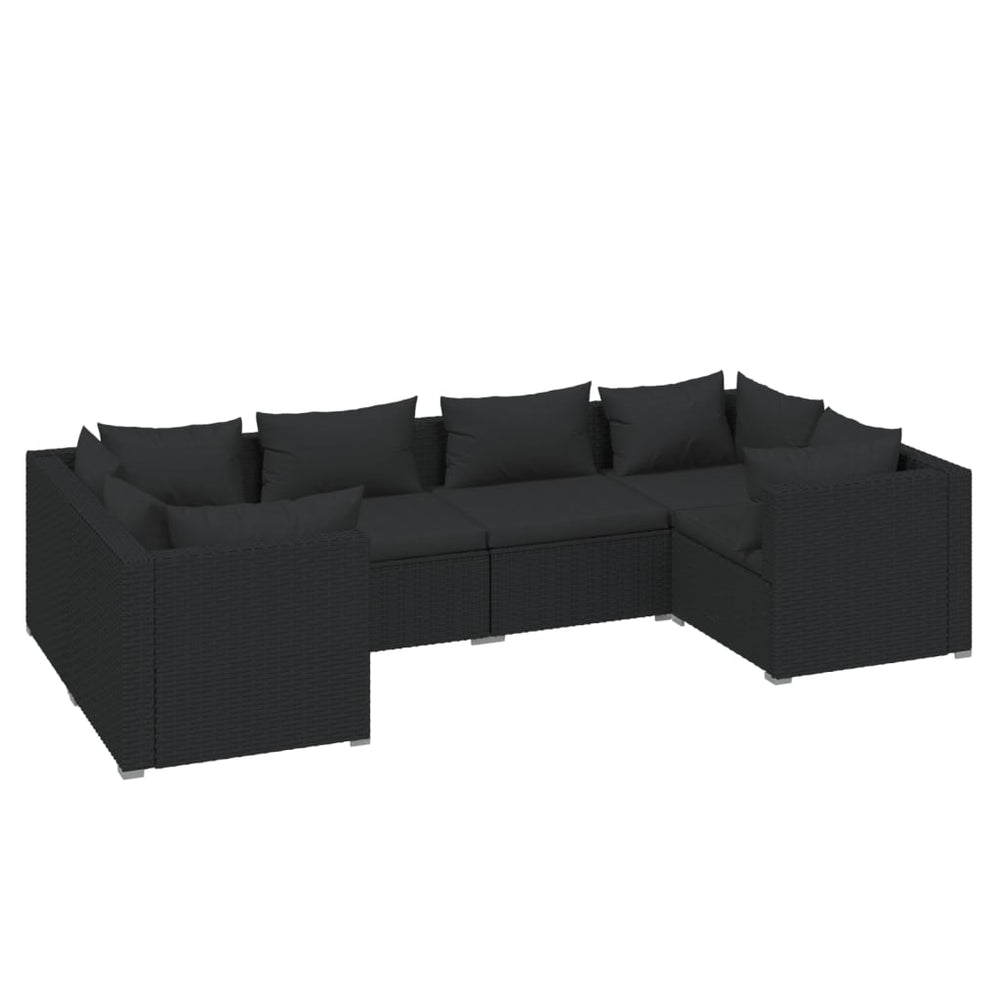 6-delige Loungeset met kussens poly rattan zwart MeubelReus