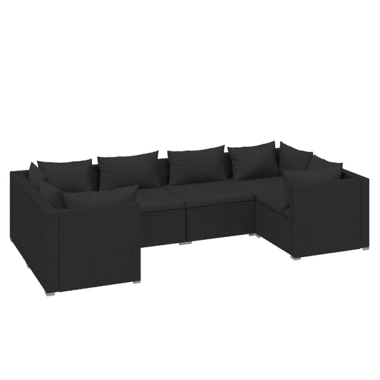 6-delige Loungeset met kussens poly rattan zwart MeubelReus