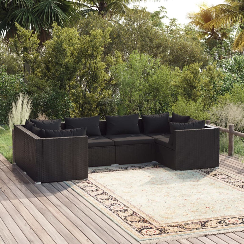 6-delige Loungeset met kussens poly rattan zwart MeubelReus