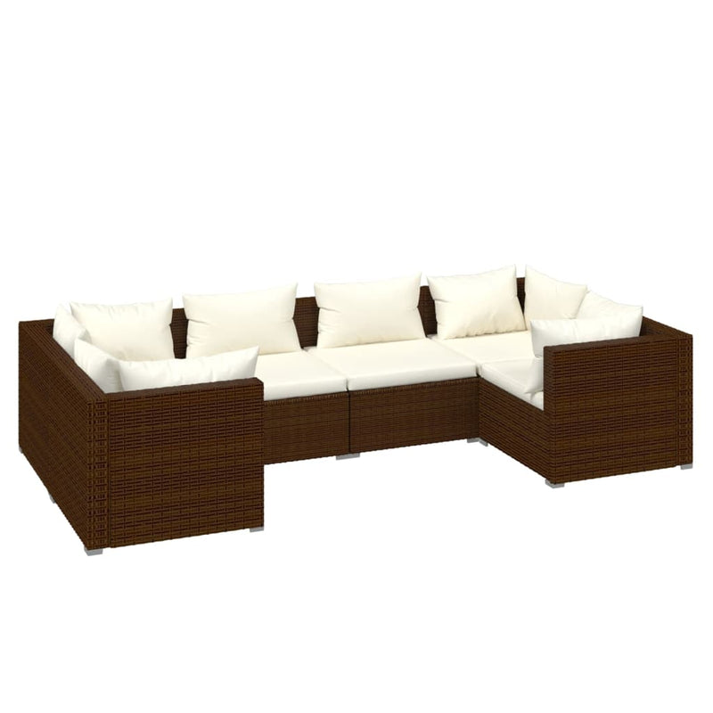 6-delige Loungeset met kussens poly rattan bruin MeubelReus