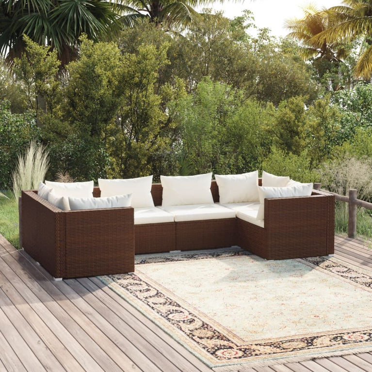 6-delige Loungeset met kussens poly rattan bruin MeubelReus