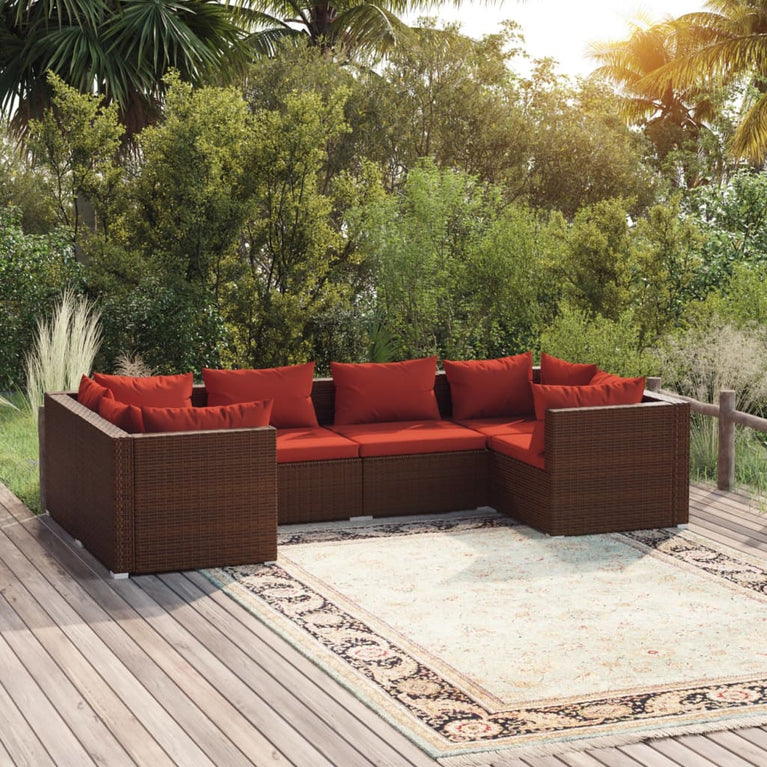 6-delige Loungeset met kussens poly rattan bruin MeubelReus