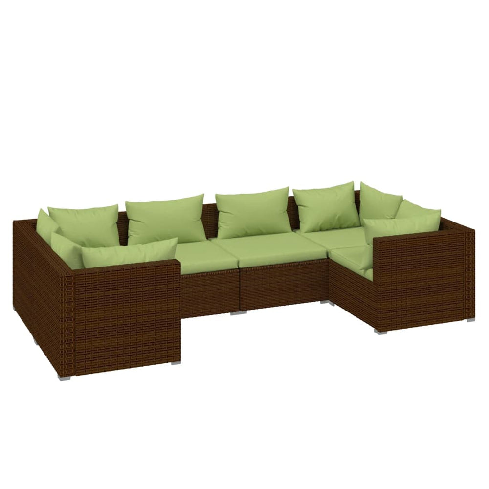 6-delige Loungeset met kussens poly rattan bruin MeubelReus