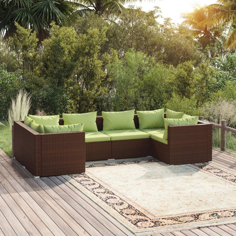 6-delige Loungeset met kussens poly rattan bruin MeubelReus