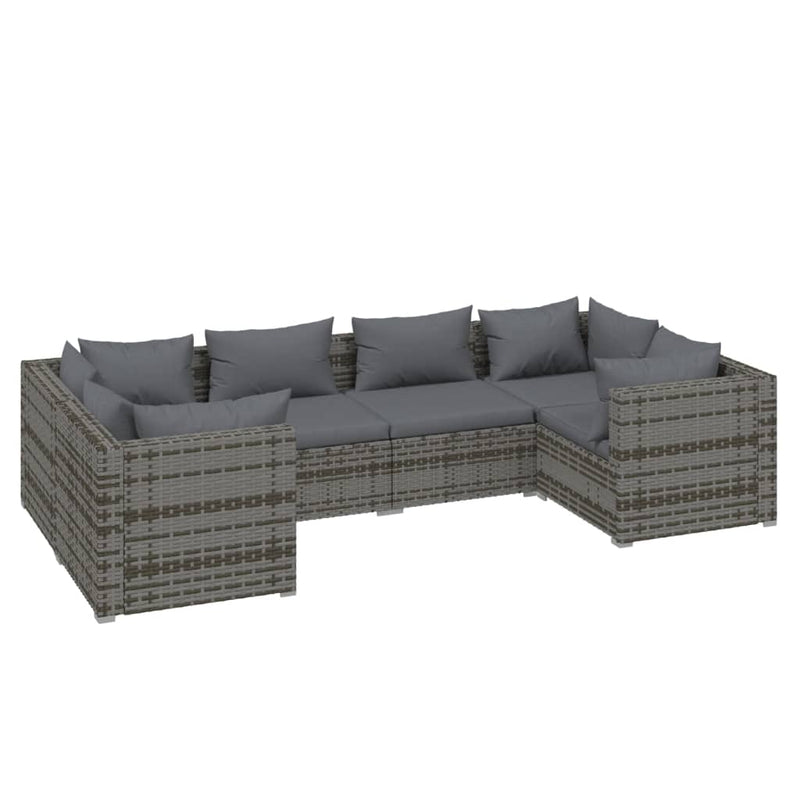6-delige Loungeset met kussens poly rattan grijs MeubelReus
